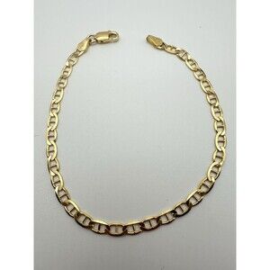 Sterling Silver 925 Italy Vermeil Mariner Link Chain 3.5mm Wide Bracelet 7.5”